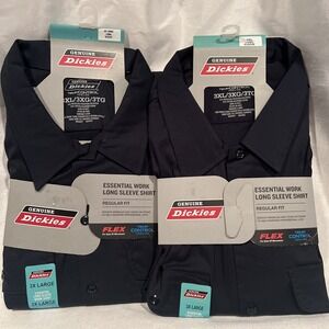 2- Dickies Essential Work Long Sleeve Blue Flex Shirt Men 3X Reg Fit Temp Ctrl